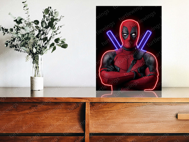 Deadpool Neon LED Metal Frame – Bold Merc with a Glow