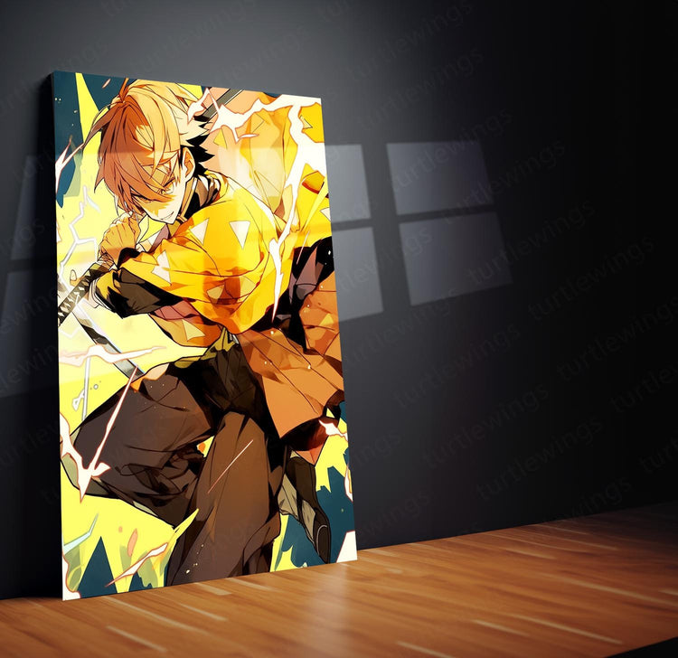 thedemon Slayer Zenitsu Agatsuma Metal Poster | Thunder Breathing | Turtlewings Art 1