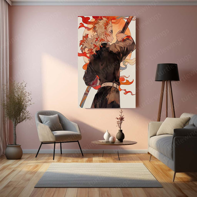 Rengoku thedemon Slayer Fiery Spirit Metal Poster | Turtlewings Art Collection 1