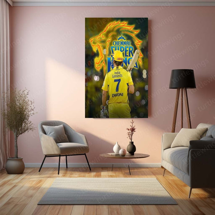 The CSK Legend - Mahendra Singh Dhoni CSK Metal Poster | Cricket Icon Wall Art | HD Print