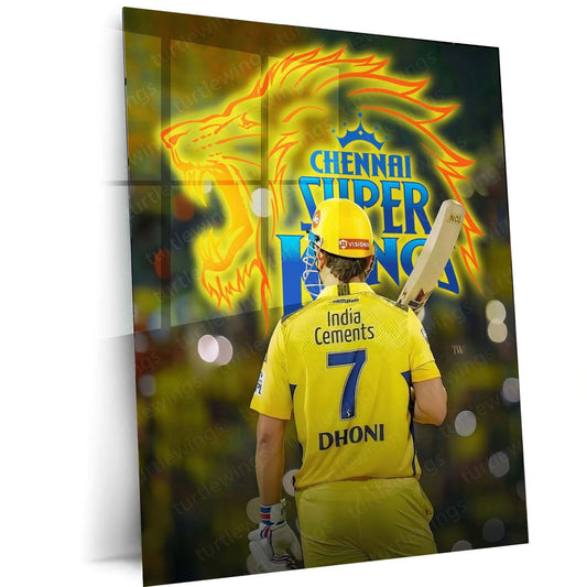 The CSK Legend - Mahendra Singh Dhoni CSK Metal Poster | Cricket Icon Wall Art | HD Print