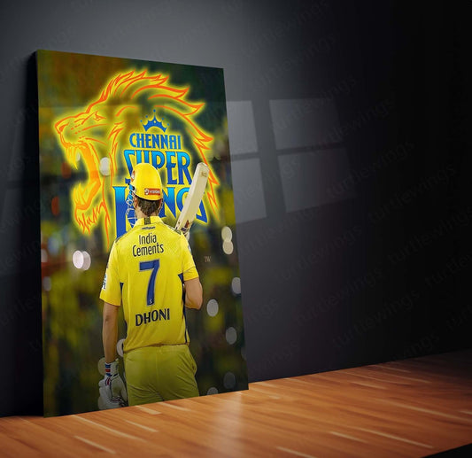 The CSK Legend - Mahendra Singh Dhoni CSK Metal Poster | Cricket Icon Wall Art | HD Print