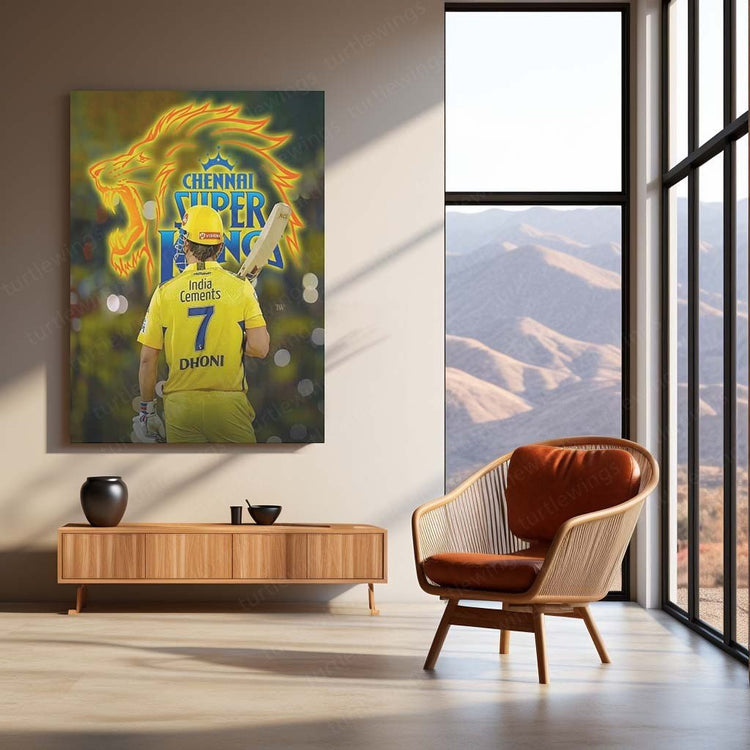 The CSK Legend - Mahendra Singh Dhoni CSK Metal Poster | Cricket Icon Wall Art | HD Print