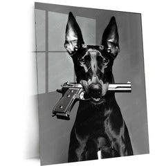 Dog with Gun Metal Poster – Bold and Unique Animal Art | Powerful Graphic Decor