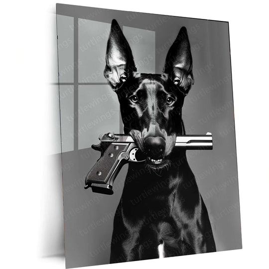 Dog with Gun Metal Poster – Bold and Unique Animal Art | Powerful Graphic Decor - TURTLEWINGS 