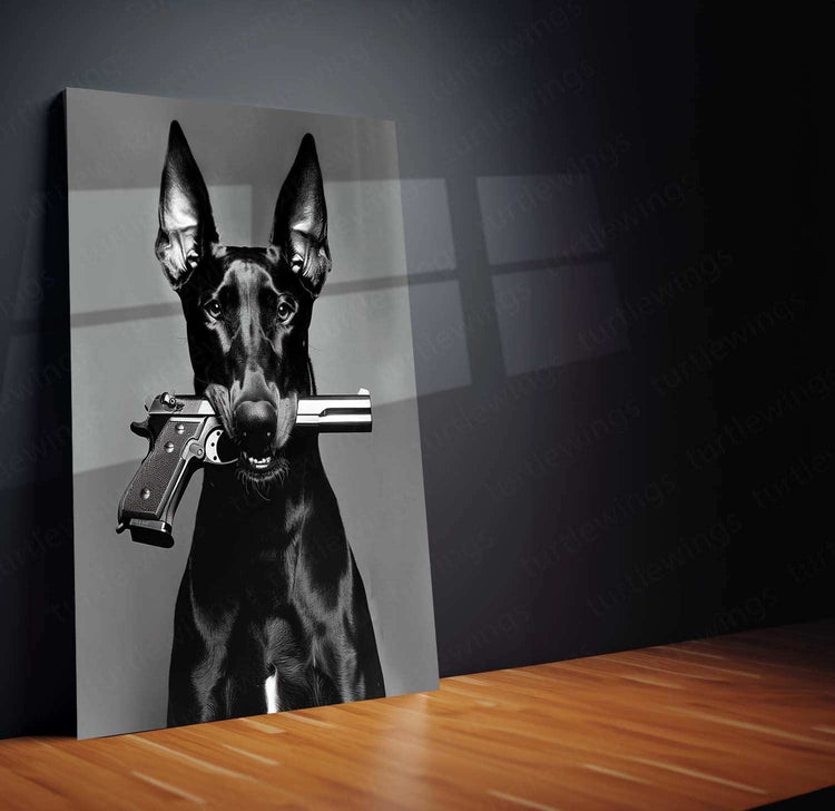 Dog with Gun Metal Poster – Bold and Unique Animal Art | Powerful Graphic Decor - TURTLEWINGS 