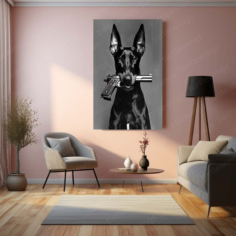 Dog with Gun Metal Poster | Humorous Art | HD Print