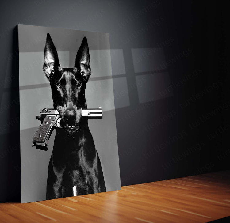 Dog with Gun Metal Poster | Humorous Art | HD Print