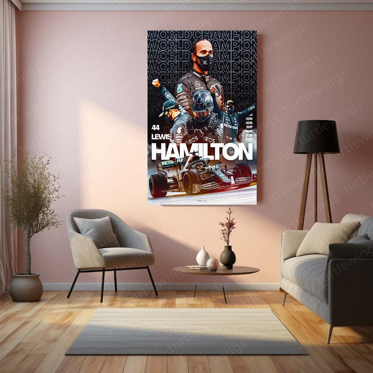 Lewis Hamilton F1 Champion Metal Poster | Racing Legend | Turtlewings Sports Art