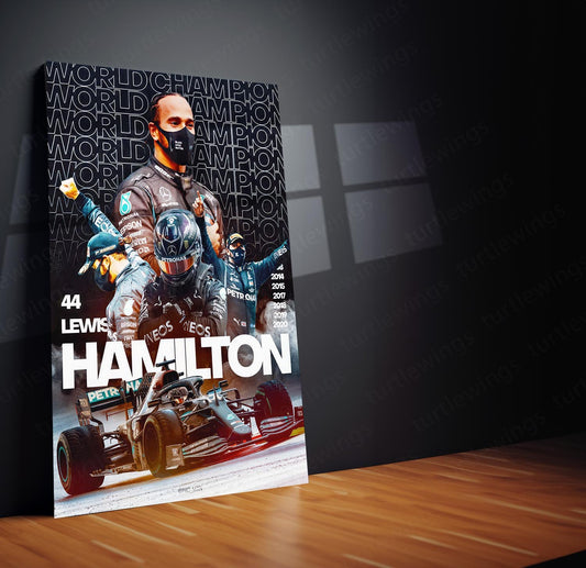 Lewis Hamilton F1 Champion Metal Poster | Racing Legend | Turtlewings Sports Art