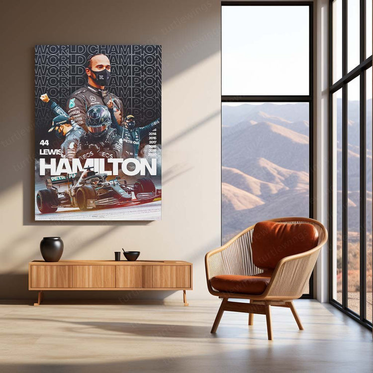 Lewis Hamilton F1 Champion Metal Poster | Racing Legend | Turtlewings Sports Art