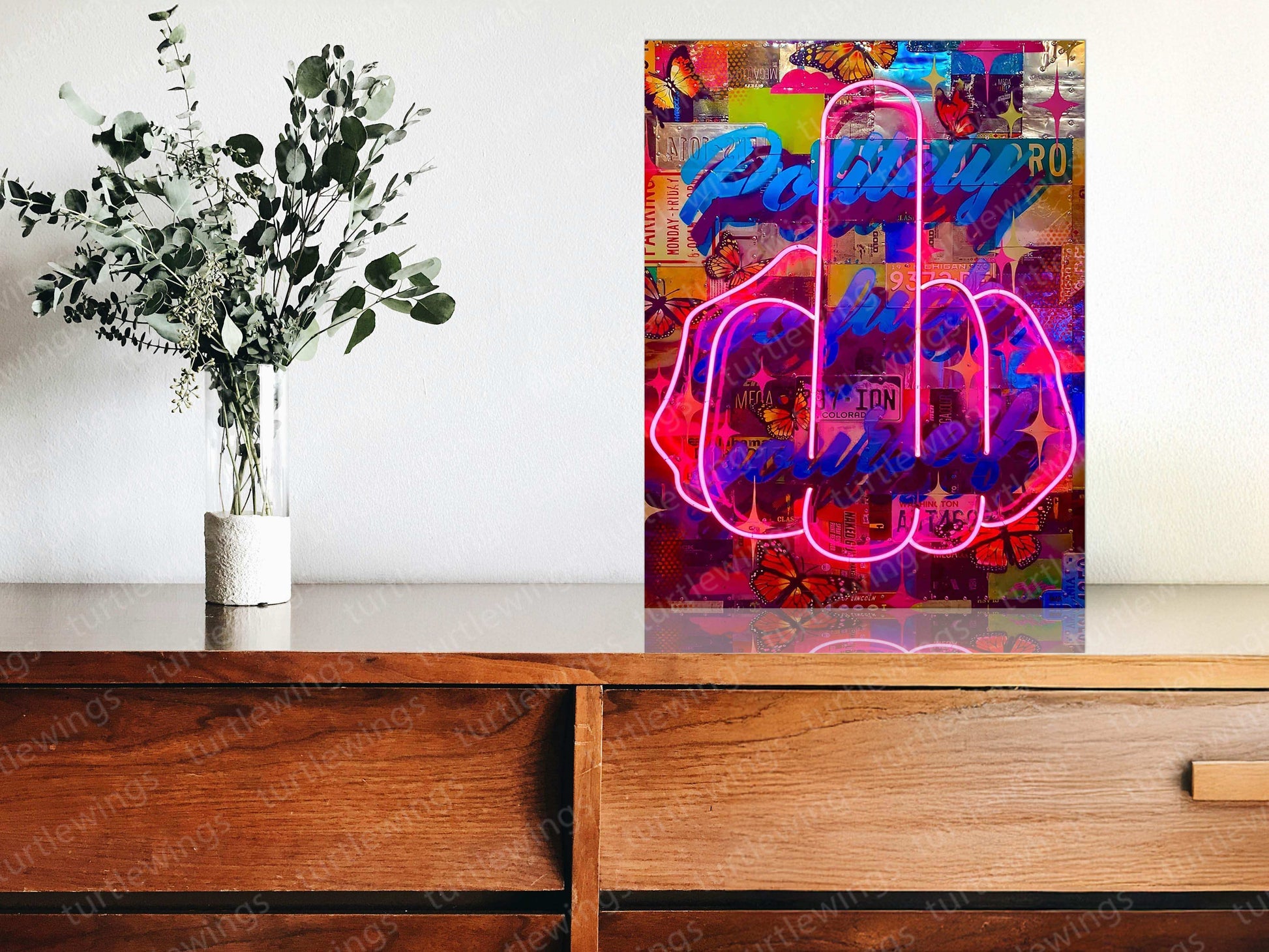 Finger Neon LED Metal Frame - Bold and Futuristic Wall Art - TURTLEWINGS 