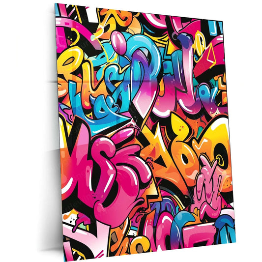 Urban Artistry: Funky Graffiti Metal Poster | Turtlewings Street Art Collection