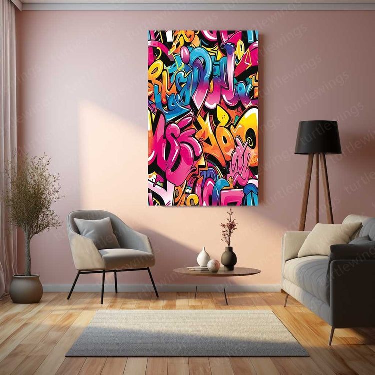 Urban Artistry: Funky Graffiti Metal Poster | Turtlewings Street Art Collection