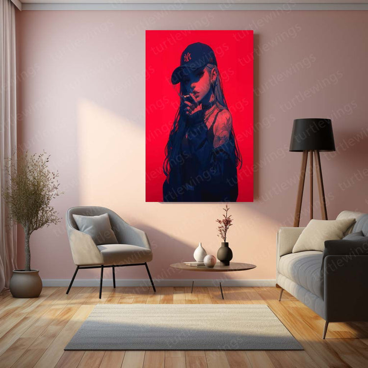 Girl Smoking Cigarette Poster Metal Poster | Moody Urban Art | High-Quality Metal Print