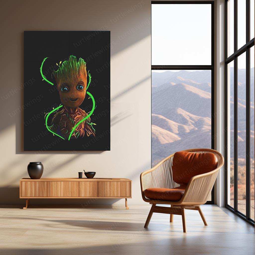 Groot Neon LED Metal Poster â Marvel Guardians of the Galaxy Wall Art - TURTLEWINGS 