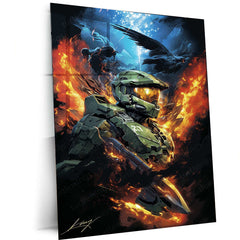 Halo Metal Poster – Epic Sci-Fi Action Art | Legendary Master Chief Wall Decor