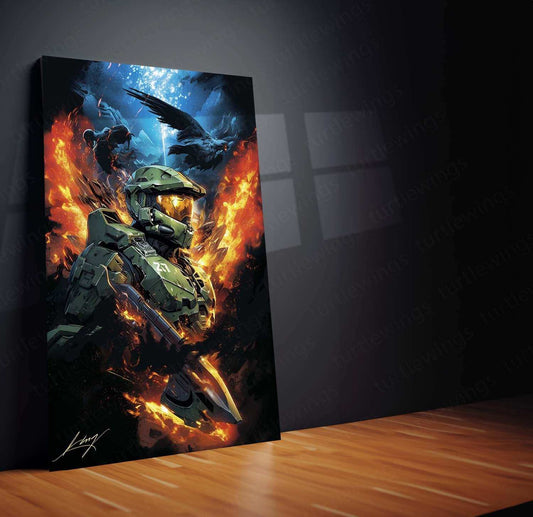 Halo Metal Poster – Epic Sci-Fi Action Art | Legendary Master Chief Wall Decor - TURTLEWINGS 