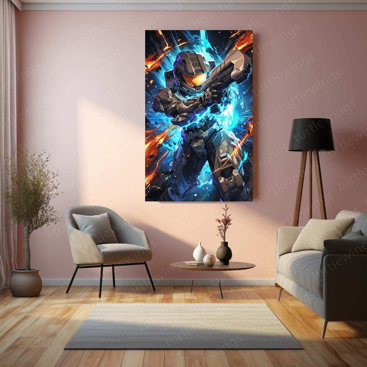 Halo Metal Poster – Epic Sci-Fi Action Art | Legendary Master Chief Wall Decor 2 - TURTLEWINGS 