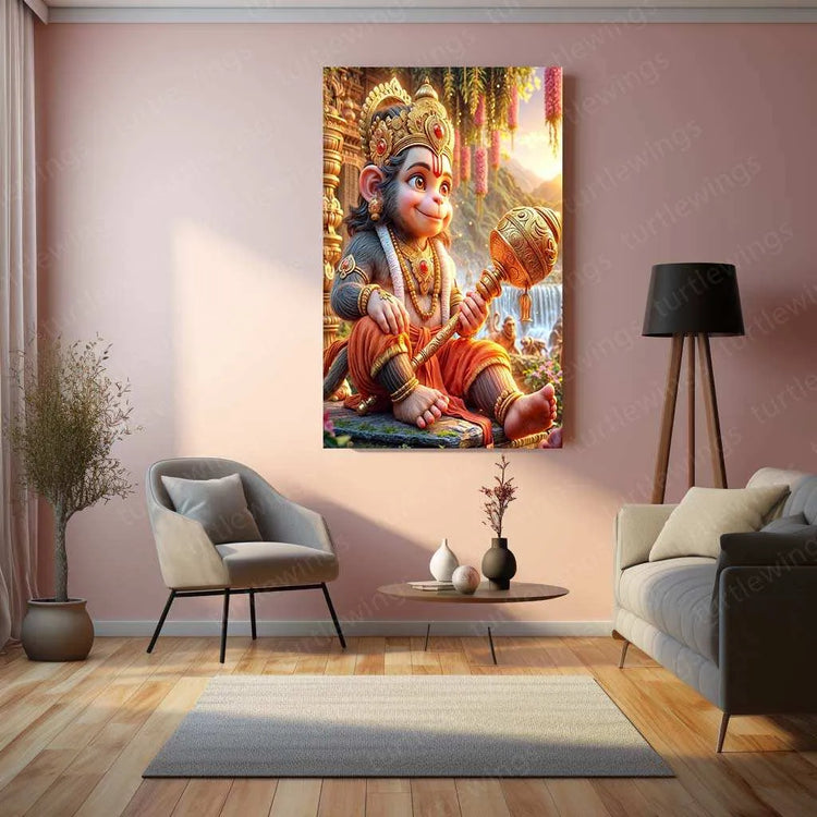 Hanuman Metal Poster – Divine Strength & Devotion Wall Art | Bajrangbali Spiritual Decor 5 - TURTLEWINGS 