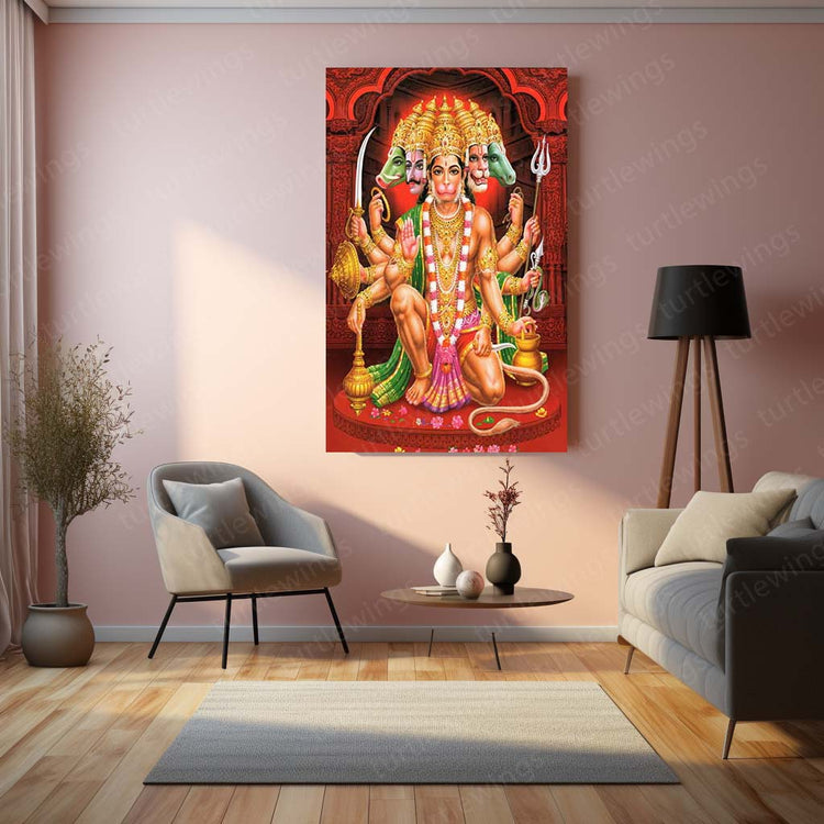 Turtlewings | Panchamukhi Hanuman Metal Print | Divine Wall Art | Spiritual Décor