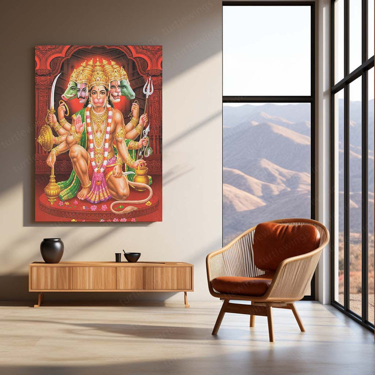 Turtlewings | Panchamukhi Hanuman Metal Print | Divine Wall Art | Spiritual Décor