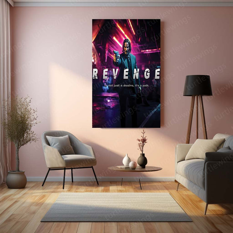 John Wick 'REVENGE' Metal Poster | Cinematic Action Art | Turtlewings Collection