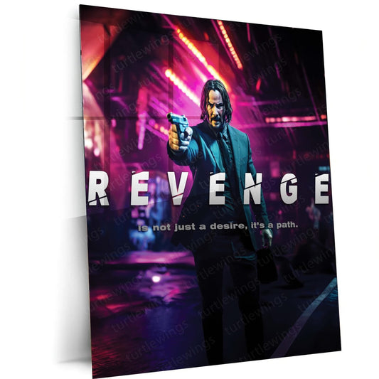 John Wick 'REVENGE' Metal Poster | Cinematic Action Art | Turtlewings Collection