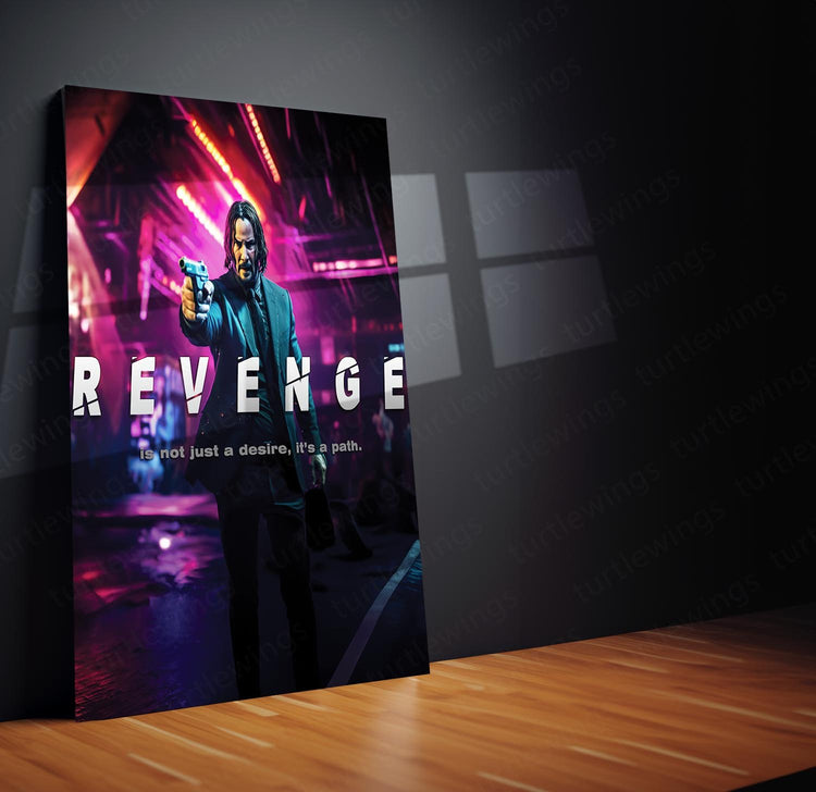 John Wick 'REVENGE' Metal Poster | Cinematic Action Art | Turtlewings Collection