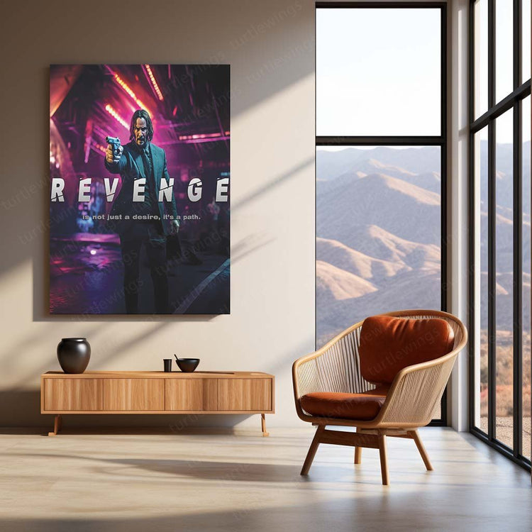 John Wick 'REVENGE' Metal Poster | Cinematic Action Art | Turtlewings Collection