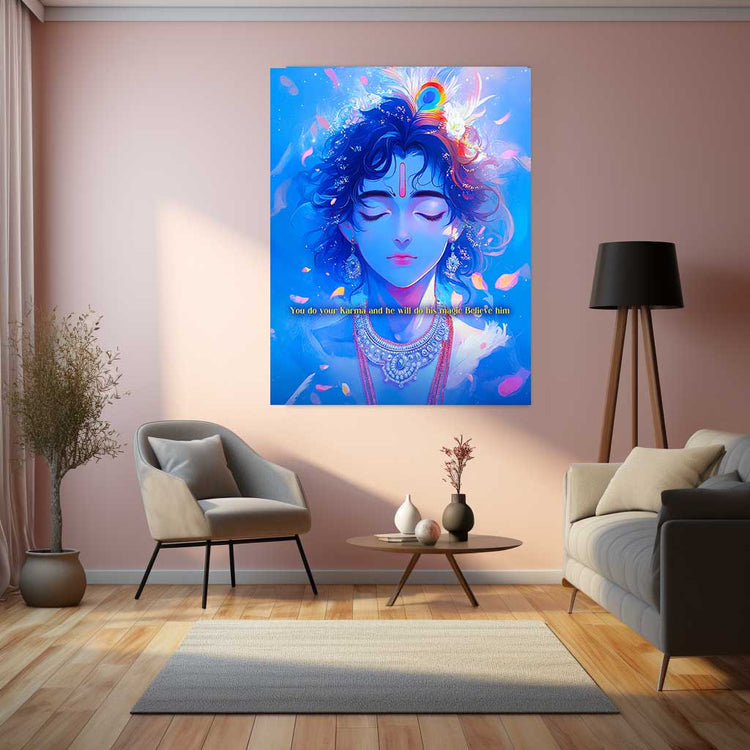 Spiritual Metal Poster | Lord Krishna 1 | Motivational Quotes - TURTLEWINGS 