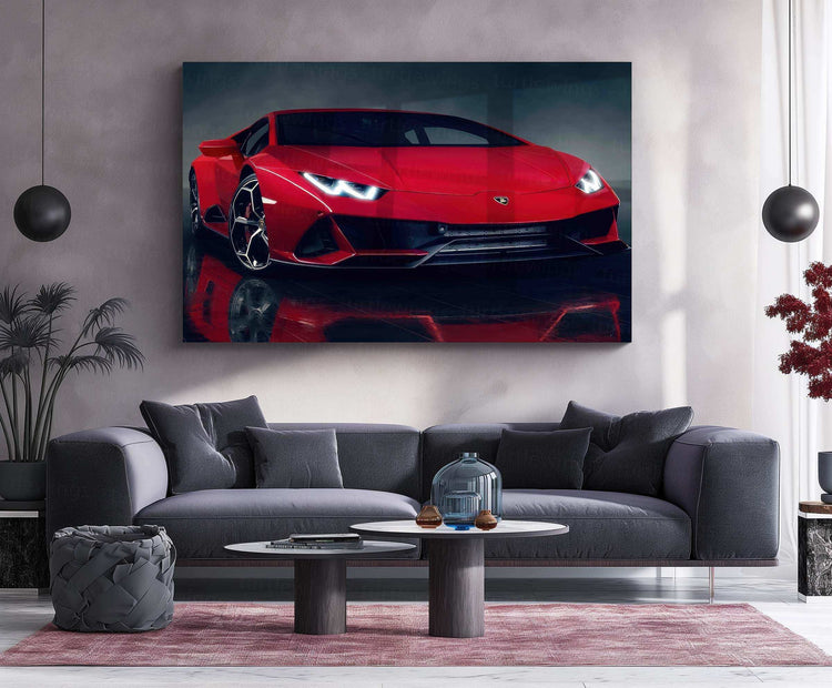 Lamborghini HuracÃ¡n "The Red Beast" Neon LED Metal Poster - TURTLEWINGS 