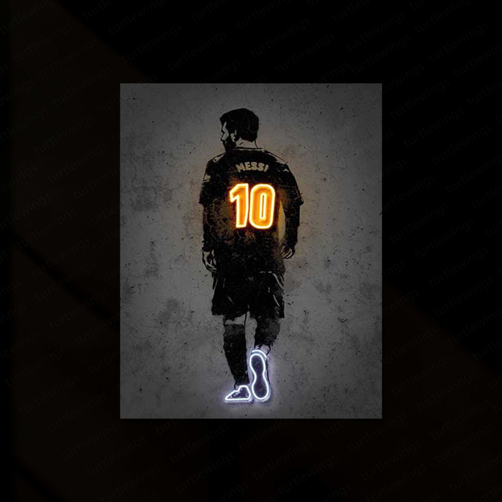 Lionel Messi Neon LED Metal Frame â Soccer Legend Wall Art - TURTLEWINGS 