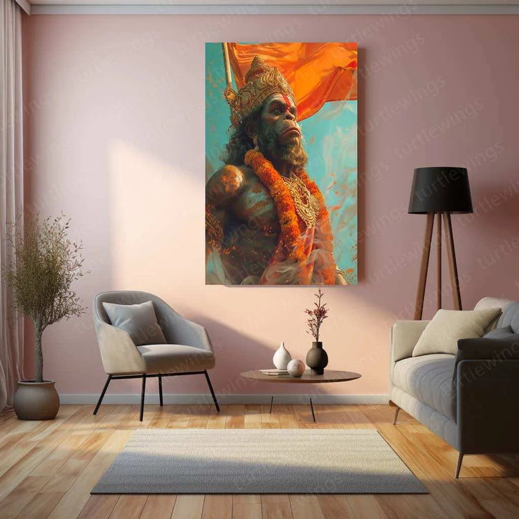 Lord Hanuman Metal Poster – Powerful Hindu God Art | Divine Strength Wall Decor - TURTLEWINGS 