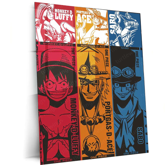 Luffy, Ace, and Sabo Metal Poster | The Three Brothers | One Piece Tribute | High-Quality Metal Print