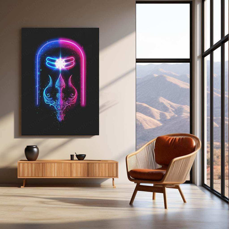 Mahadev Shiva Linga Neon LED Metal Poster - TURTLEWINGS 