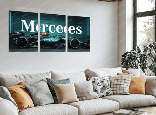 Mercedes F1 Split Metal Poster – Excellence in Speed and Precision