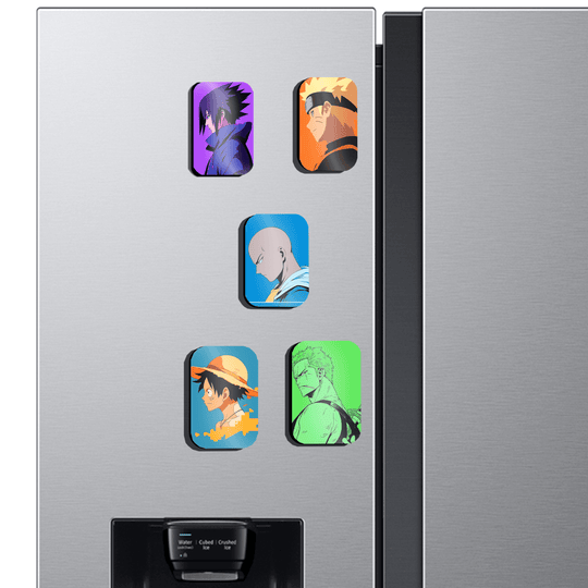 Anime Legends Fridge Magnet Combo: NarutoAnime, Sasuke, Luffy, Zoro, Saitama | HD Metal Prints | Turtlewings