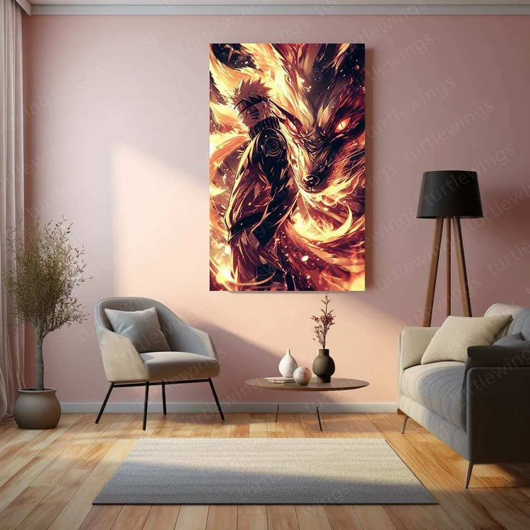 Naruto x Kurama Metal Poster – Legendary Tailed Beast & Ninja Duo | Naruto Anime Wall Art - TURTLEWINGS 