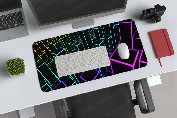 Neon Buildings Abstract Deskmat | Futuristic Cityscape Design