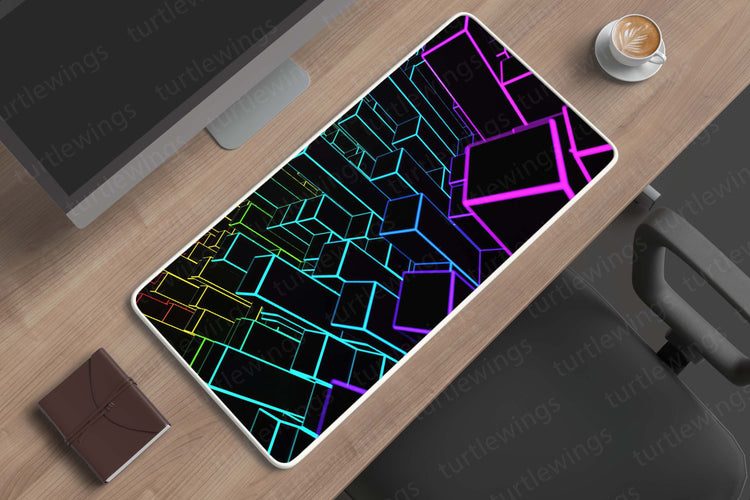 Neon Buildings Abstract Deskmat | Futuristic Cityscape Design