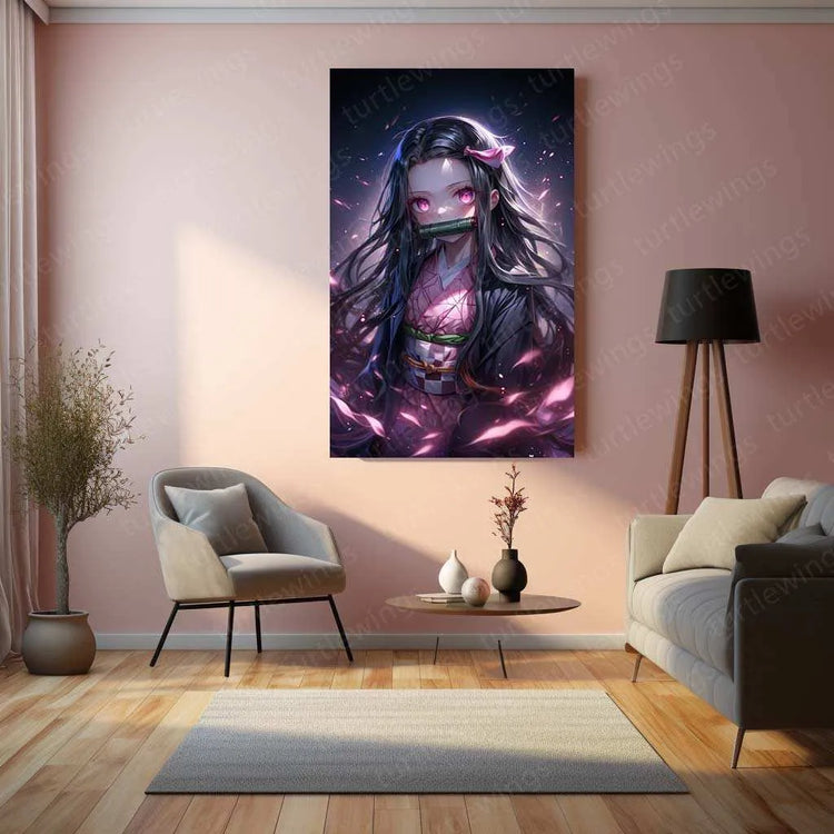 Nezuko Kamado Metal Poster – Demon Slayer’s Fiery Protector | Stunning Nezuko Anime Wall Art - TURTLEWINGS 