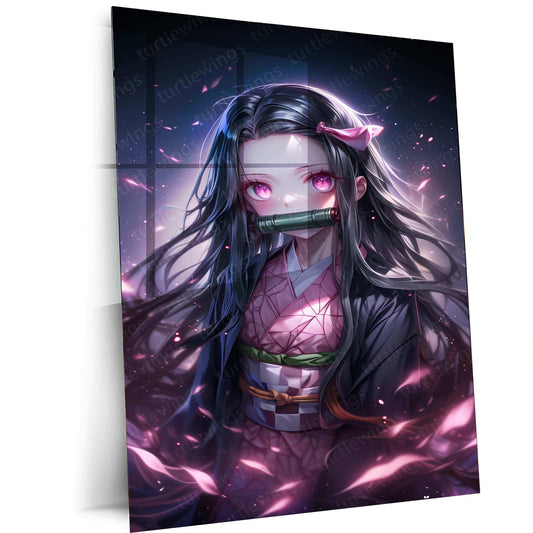 Nezuko Kamado Metal Poster – Demon Slayer’s Fiery Protector | Stunning Nezuko Anime Wall Art - TURTLEWINGS 