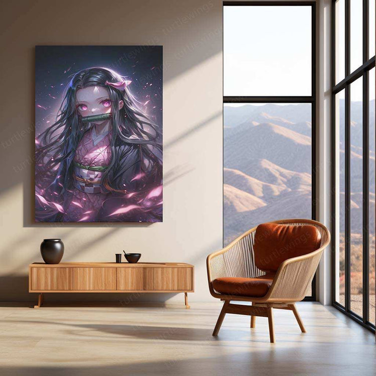 Nezuko Kamado Metal Poster – Demon Slayer’s Fiery Protector | Stunning Nezuko Anime Wall Art - TURTLEWINGS 