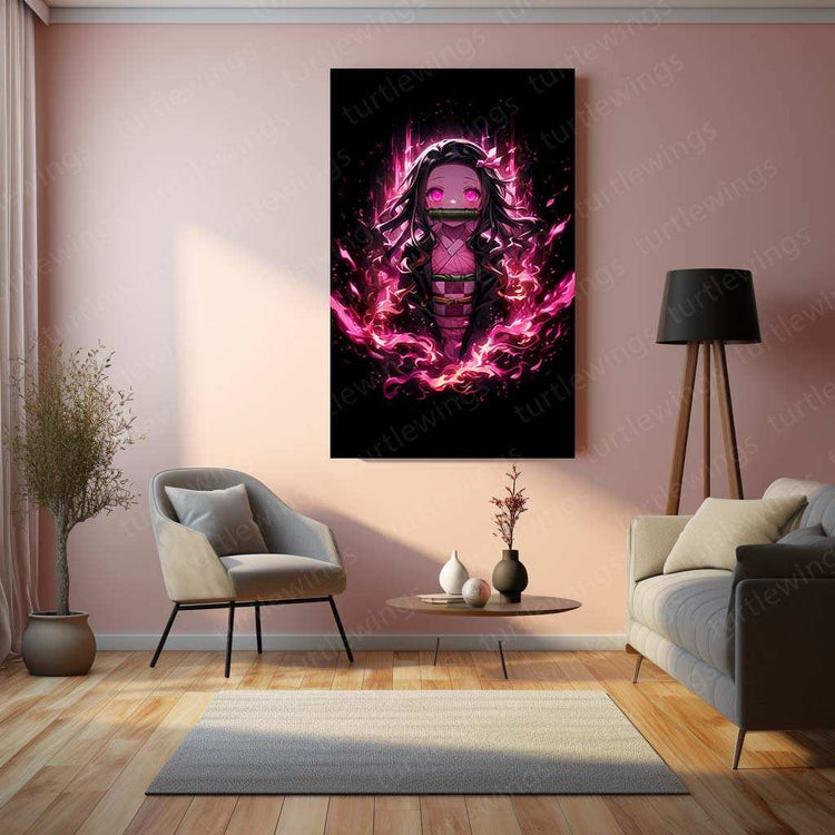 Nezuko Kamado Metal Poster – Demon Slayer’s Fiery Protector | Stunning Nezuko Anime Wall Art 3 - TURTLEWINGS 