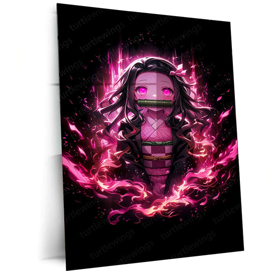 Nezuko Kamado Metal Poster – Demon Slayer’s Fiery Protector | Stunning Nezuko Anime Wall Art 3 - TURTLEWINGS 