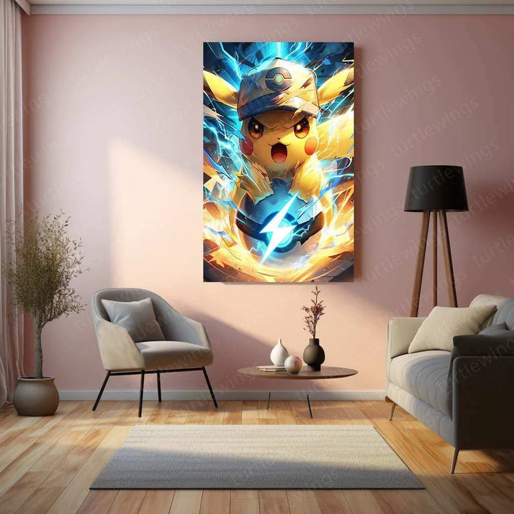 Pikachu Metal Poster – Iconic Electric Pokémon | Cute Pikachu Anime Wall Art - TURTLEWINGS 