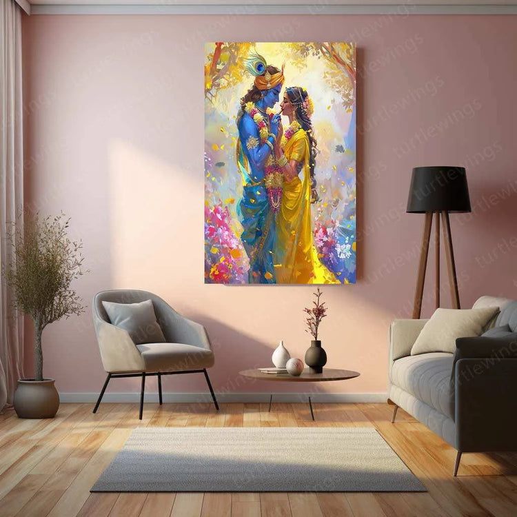 Radha Krishna Metal Poster – Divine Love in CGI | Sacred Radha Krishna Wall Art 2 - TURTLEWINGS 