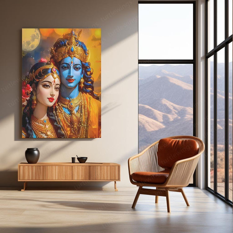 Radha Krishna Eternal Love Metal Poster | Divine Romance Art | Turtlewings Collection