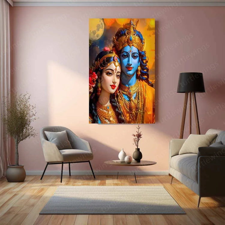 Radha Krishna Metal Poster | Divine Love Wall Art | Spiritual & Aesthetic Decor - TURTLEWINGS 